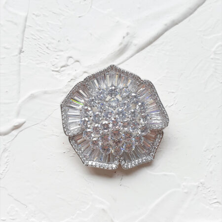 Radiant Flower Brooch - Rhodium White Gold
