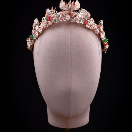 3D Phoenix Bowl Pearl Cloud Crown - Gold