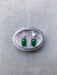 Tubular Jade Small 8x12 mm with Round Solitaire Earrings - Rhodium White Gold, Jade