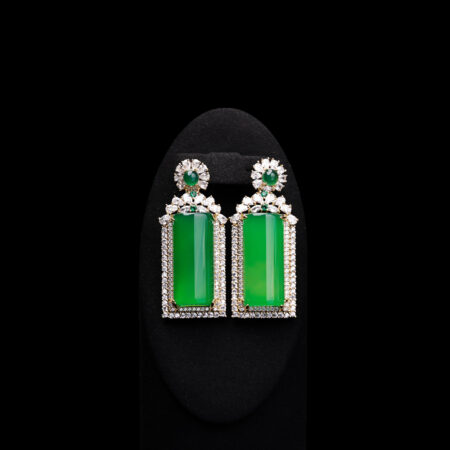 Superior Bar Jade Double Halo Edge Earrings - 18k Yellow Gold, Jade