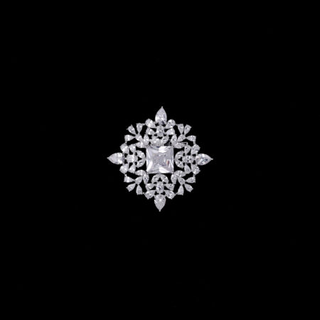 Rectangular Brooch - Rhodium White Gold