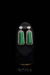 Superior Bar Jade Double Halo Simple Earrings - 18k Yellow Gold, Jade