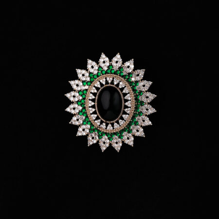 Oval Jade Gems Brooch - 18k Yellow Gold, Jade