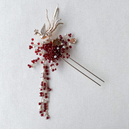 3D Phoenix Hairpin - Gold, Red