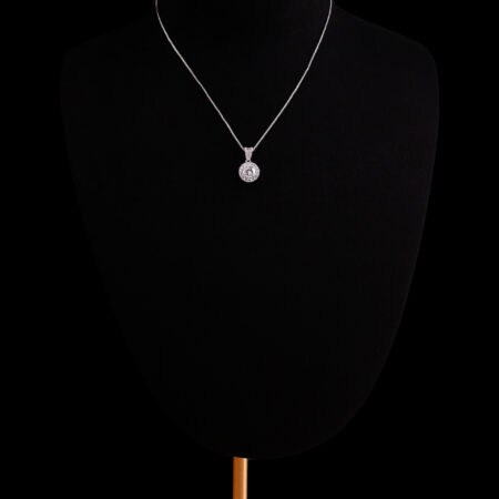 Classic Round 1.5 ct Halo Pendant - Rhodium White Gold, White Diamond