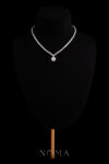 V Round 0.1 ct Tennis Choker with Classic Round Halo Pendant - Rhodium White Gold