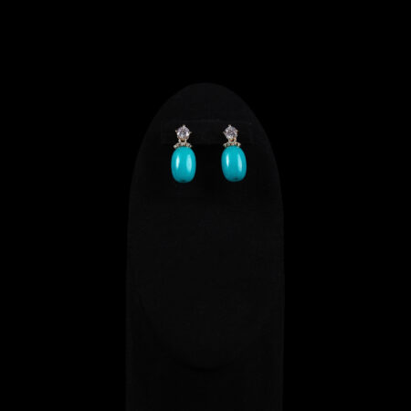 Tubular Jade Medium 10x14 mm with Round Solitaire Earrings - 18k Yellow Gold, Turquoise