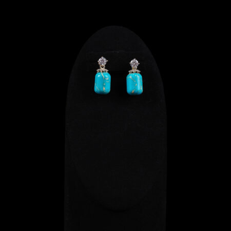 Tubular Jade Medium 10x14 mm with Round Solitaire Earrings - 18k Yellow Gold, Turquoise-Marble
