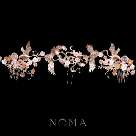 Flying Crane Floral Theme Set - Gold, Pink (3 pcs)