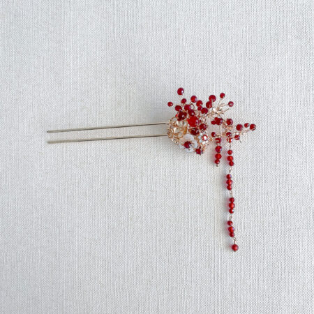 Jewel Shine Hairpin - Gold, Ruby (Left)
