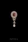 Dangling Oval Radiant Brooch - 18k Yellow Gold, Ruby