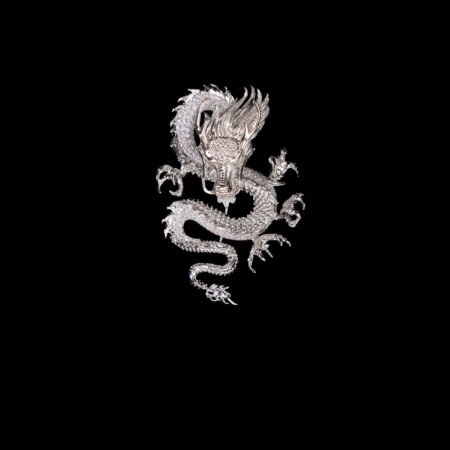 Dragon Emperor Diamond Brooch - Rhodium White Gold