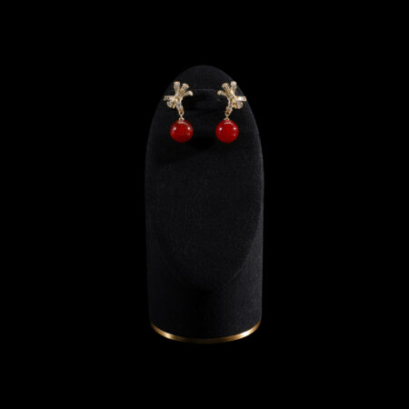 Drop Ribbon Jade Earrings - 18k Yellow Gold, Red Jade