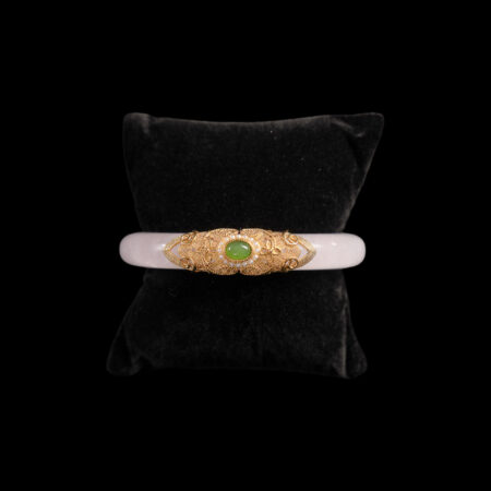 Half Heritage Ornamental Jade Bangle - Doff Gold, Pink Jade