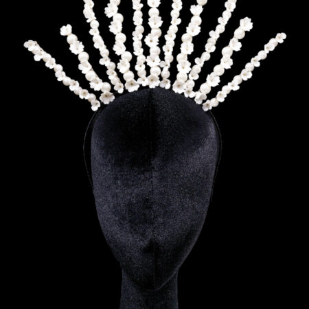 Innocent Rays Clay Flower Blossom Simple Crown - White Silver