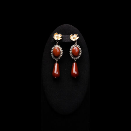 Baroque Floral Jade Earrings - Gold, Red Jade