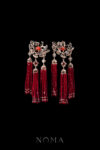 Ginkgo Tree Trio Tassel Earrings - Gold, Red