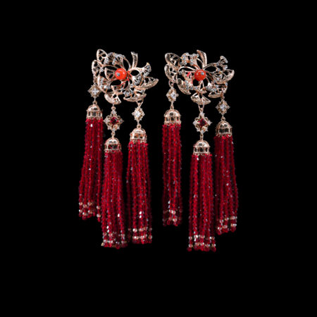 Ginkgo Tree Trio Tassel Earrings - Gold, Red