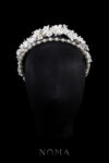 Clay Flower Jasmine Pearl Crystal Crown - White Silver