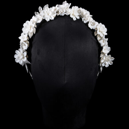 Clay Flower Lotus Mix Leaves Headband - White Silver