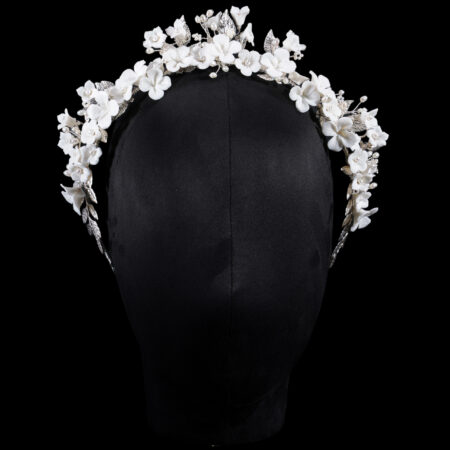 Clay Flower Rounded Mix Leaves Crown - Doff Silver