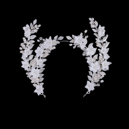 Curved Clay Flower Half Crown - Doff Silver