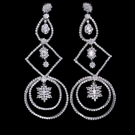 Geometric Shapes Dazzling Earrings - White Gold