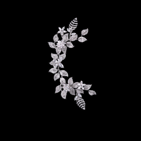 Paved Twigs Simple Floral Side Hairvine - White Gold (Left)