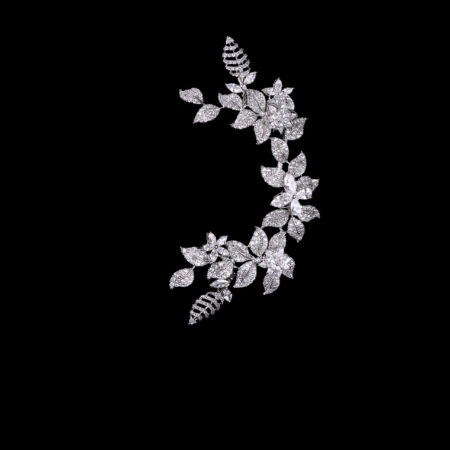 Paved Twigs Simple Floral Side Hairvine - White Gold (Right)
