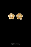 Kembang Garis Earrings - Doff Gold, White Pearl