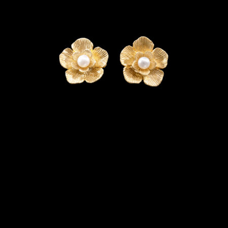 Kembang Garis Earrings - Doff Gold, White Pearl