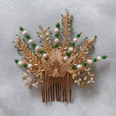 Phoenix Pearl Garden Haircomb - Gold, Green