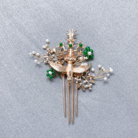 Phoenix Pearl Garden Small Haircomb - Gold, Green (Left)