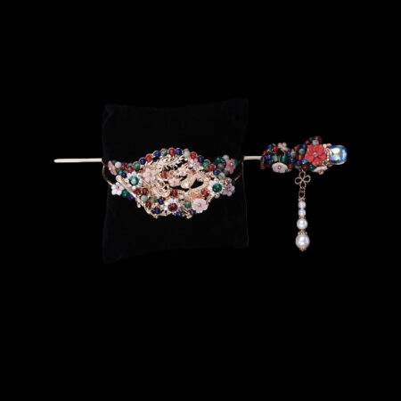 Dragon Trapeze Bun Cuff Set - Gold, Emerald (2 pcs)