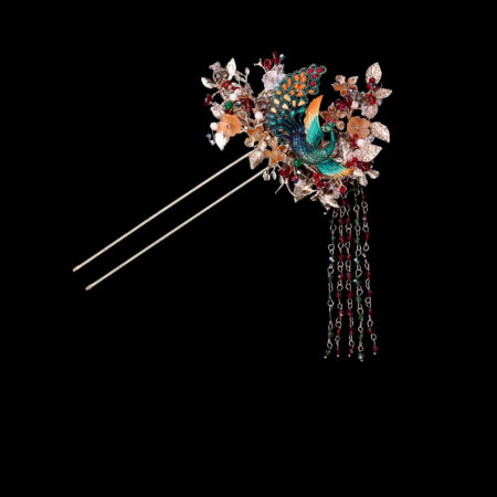 Colorful Dancing Peacock Color Hairpin - Gold