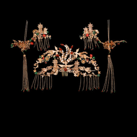 Extravagant Phoenix Crane Lotus Pagoda Set - Gold, Red (5 pcs)