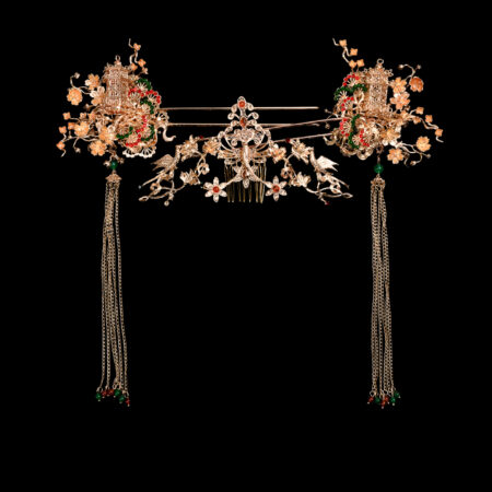 Peacock Crane Lotus Pagoda Set - Gold, Red (3 pcs)