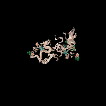 Dragon and Crane Heaven Hairvine - Gold, Emerald (Right)