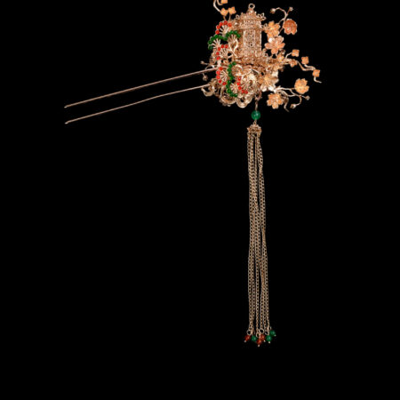 Beautiful Pagoda Blossom Hairpin - Gold, Red (Left)