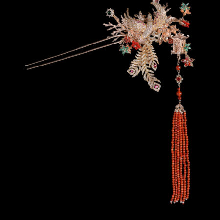Magnificent Phoenix Pagoda Garden Hairpin - Gold, Ruby