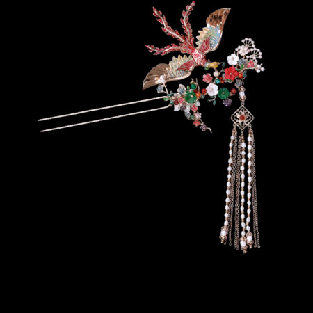Colorful Flying Phoenix Jade Garden Hairpin - Gold