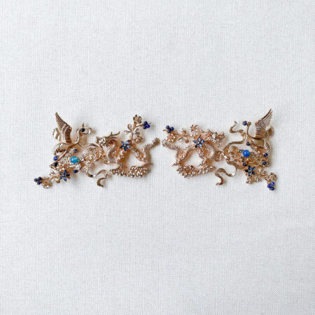 Dragon and Crane Heaven Hairvine Pair - Gold, Sapphire (1 pair)