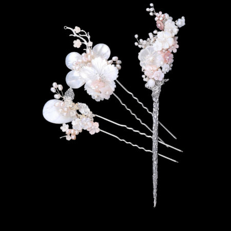 Jang Geum Hairpin Set - Silver, Pink (3 pcs)