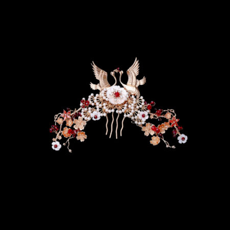 Flying Crane Pearl Blossom Haircomb - Gold, Ruby