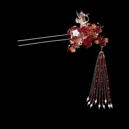 Flying Crane Beautiful Blossom Hairpin - Gold, Red