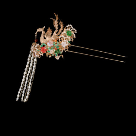 4D Phoenix Feather Pearl Cloud Hairpin - Gold (Right)