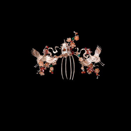 Crane Wing Pagoda Blossom Cloud Haircomb - Gold, Ruby