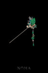Natural Teardrop Jade Branch Hairpin - Gold, Jade