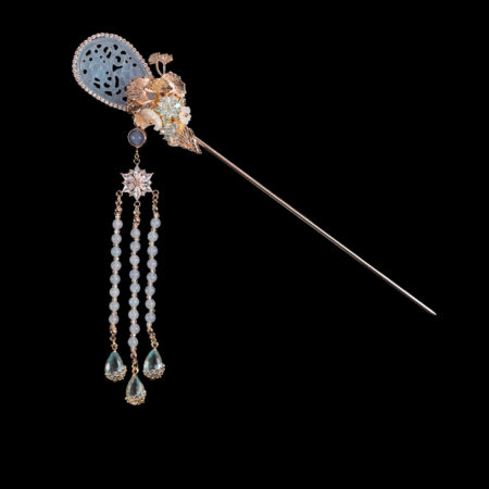 Jade Ginkgo Hairpin - Gold, Blue (Right)