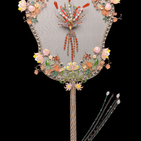 Colorful Phoenix Royal Lotus Blossom Fan - Gold